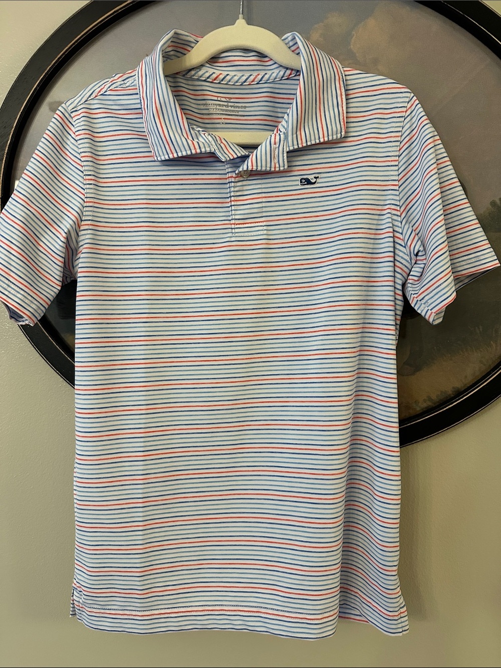 Vineyard Vines Boy’s Striped Polo - White with Blue & Red Stripes